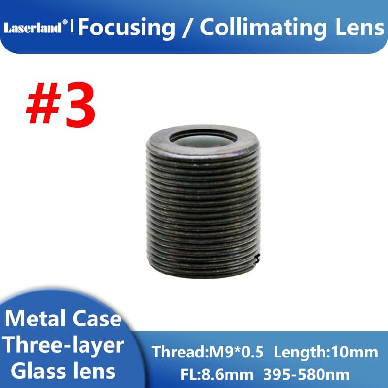 #3 395nm-580nm M9 P0.5 FL8.6mm Length 9.8mm Focal Collimating for Laser Diode