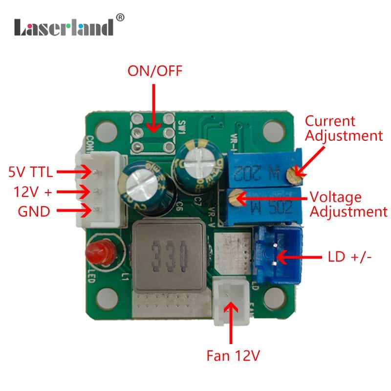 12V 30mm Constant Current Driver Board for Blue/ Green Light Laser Diode 2W with TTL - Image 3